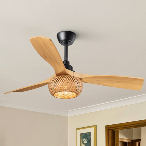 Bay Isle Home™ 52'' Abs Ceiling Fan Light With Rattan Shade And Remote Control Included & Reviews | Wayfair
