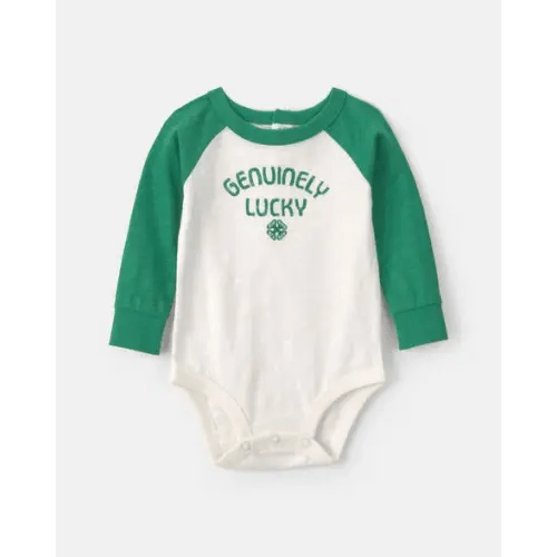 Baby 'Genuinely Lucky' St Patrick's Day Long-Sleeve Graphic Bodysuit - Cream - OshKosh B'gosh | Carter's