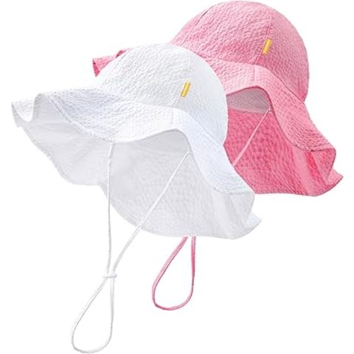HONGTEYA Baby Sun Hat Toddler Girl Beach Hat Adjustable Outdoor Summer Hat UPF 50+ Sun Protection Wide Brim Infant Kids