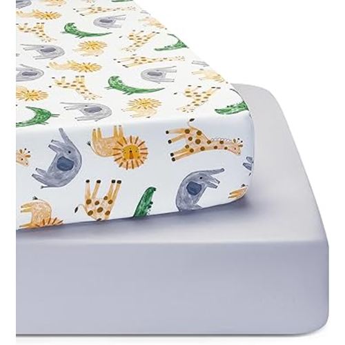 TILLYOU Baby Crib Sheets for Boys Girls, Super Soft Toddler Bed Sheets, 2 Pack Sheets for Standard Crib Mattress 28x52in, African Steppe