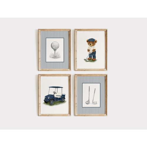 Vintage Golf Nursery Prints Set: Blue Golf Theme, Boys Room Decor (Unframed or Digital Option Available)