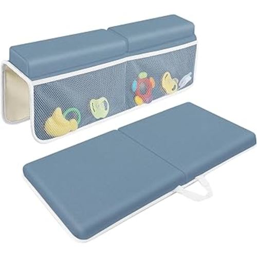 JJGoo Bath Kneeler with Elbow Rest Pad Set, 1.5 inch Kneeling Pad Mat for Bathtub Baby Bathing Parents, Painless Foam Mat with Toy Organizer Pockets, Non-Slip for Baby and Toddler Bathing
