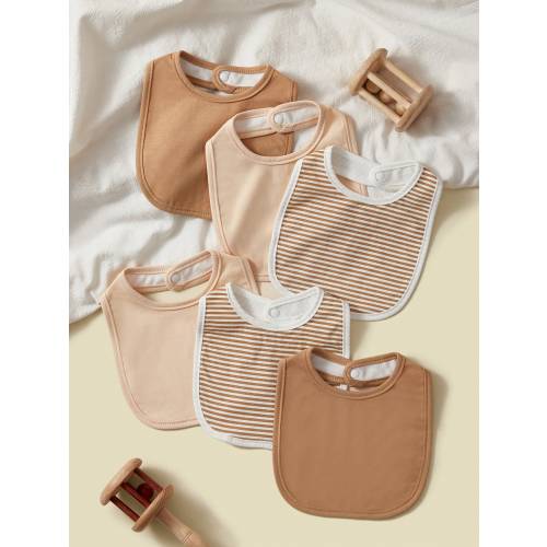 6pcs/Pack Infant Baby Bibs, Stripe & Solid Color, Neutral Unisex Design, For Teething