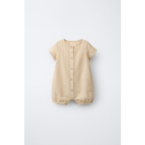 COTTON AND LINEN STRIPED ROMPER - Ocher | ZARA United States