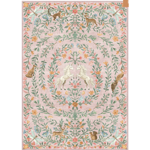 Myrrha Washable Fantasy Garden and Unicorn Pink Rug - Lahome