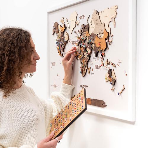 Handmade Wooden World Map Board, Push Pin Travel Tracker, Adventure Memory Board, Wall Art for Travelers, Stylish Wall Art Decor