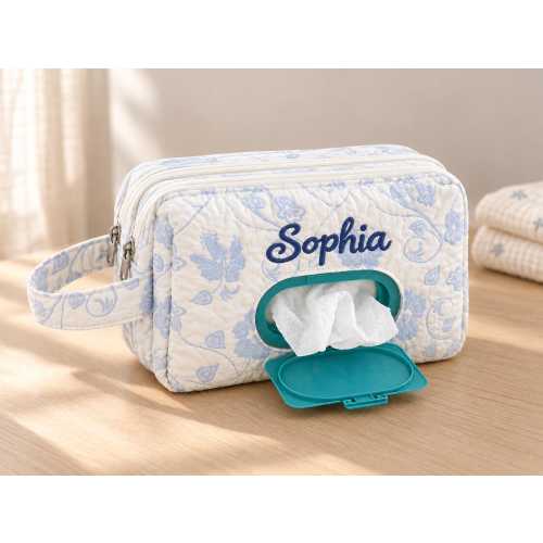 Personalized Diaper and Wipes Pouch, Custom Name Baby Organizer