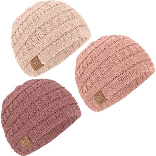 KeaBabies 3-Pack Baby Beanies for Boys, Girls - Soft, Cute Baby Winter Hats 6-36 Months, Stretchy Knit, Warm Toddler Winter Hat, Newborn, Infant, Toddler Beanie for Babies Girl, Boy (Tea Rose, M)