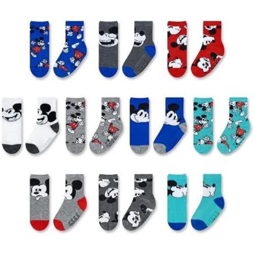 Mickey Mouse Infant Socks - 10 Pack with Anti-Slip Grippers for Ages 6-24 Months