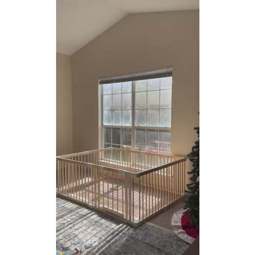 HARPPA Wooden Baby Gate Playpen | Non-Toxic Foldable DIY Adjustable Play Yard for Infants & Toddlers – Natural Finish Baby Fence for Small & Large Spaces