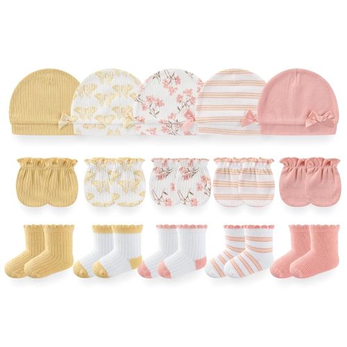 Baby Girls Boys Hats Mittens and Socks Set Cotton Infant Caps Newborn Soft Gloves 0-6 Months