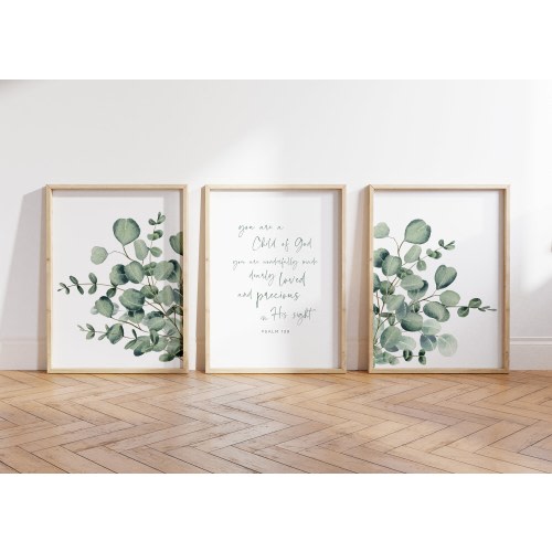 Nursery Decor Christian, Nursery Wall Art Eucalyptus, Nursery Decor Boy, Girl Nursery Boho, Print Set of 3 Baby Shower Gift Gender Neutral