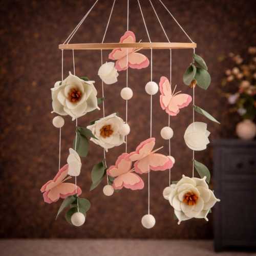Floral Baby Mobile, Butterfly Crib Mobile, Felt Flower Nursery Decor, Boho Baby Mobile, Girl Nursery Decor, Baby Shower Gift