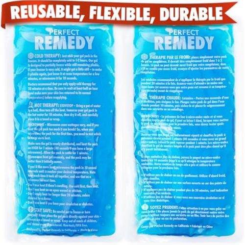 Perfect Remedy 2-Pack Gel Ice Packs for Injuries - Reusable, Soft & Flexible Hot & Cold Compress, Soothing Aid for Sprains, Strains, Soreness conditions, Alternative to Hot Water Bottles (Blue, Large)