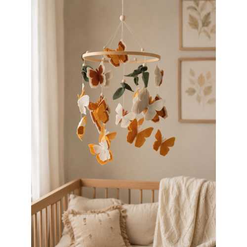 Butterfly Baby Mobile for Crib | Botanical Nursery Decor Handmade Felt Woodland Gift
