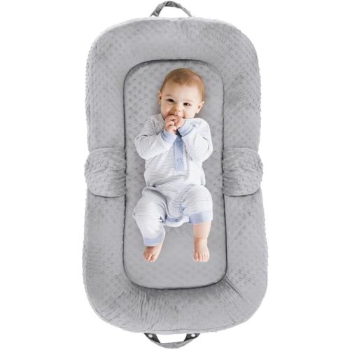 Baby Lounger for Newborn,0-12 Months,Foldable Soft Infant Lounger Pillow for Home and Travel, Baby Nest Lounger with Cover,Multi-Use Portable Baby Lounger for Supervised Play&Tummy Time, Grey