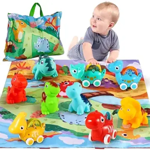 Dinosaur Car Toys for 1 Year Old Boy Gifts with Playmat/Storage Bag | 9 PCS Vehicles for Baby Boy Gifts,1 Year Old Toys for Toddler Boy Toys 1-2,1st Birthday Gift for Infant 12 18 Months