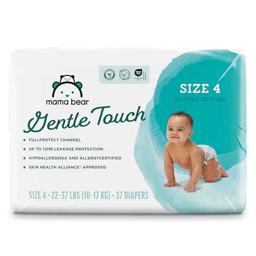 Amazon Brand - Mama Bear Gentle Touch Diapers, Size 4, 37 Count, Hypoallergenic, Leak Protection, Wetness Indicator, Stretchy Waistband, Skin Safe