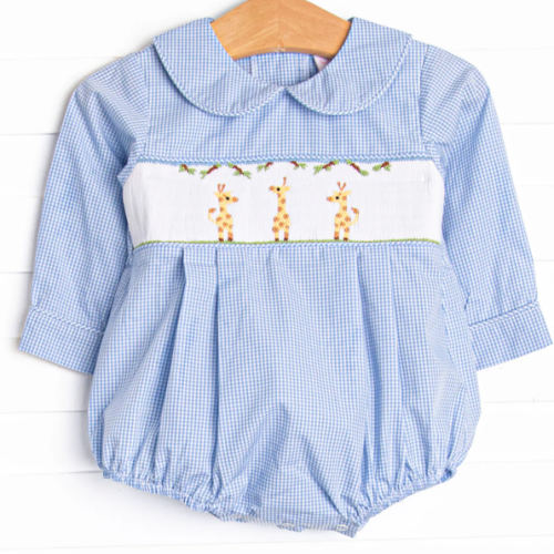 Spotted in the Savanna Smocked Bubble, Blue – Stitchy Fish