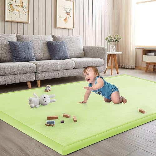 Baby Play Mat for Floor Nursery Muscle Area Rug Playroom Rug 59"x59" Elastic Foam 1.3" Thick Crawling Mat for Babies,Toddlers, Infants(Light Green)