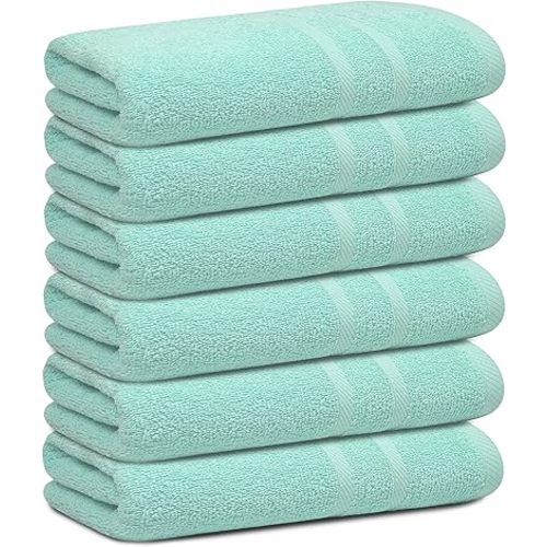 Looperry 6 Pack Small Bath Towel Set - 100% Cotton 23x46 Shower Towels 450 GSM. Lightweight & Absorbent, Soft & Quick Dry. Use for Pet Drying, Gym, Spa, Salon & More. Terry Ringspun Towels (Teal)