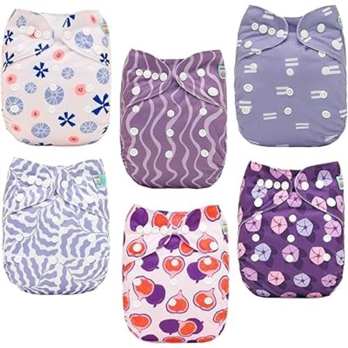 ALVABABY Baby Cloth Diaper 6 Pack with 12 Inserts One Size Cloth Diaper Covers Adjustable Washable Reusable for Baby Girls and Boys 6DM126