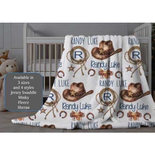 Cowboy Blanket Baby Boy, Personalized Baby Boy Farm Blanket, Custom Minky Blanket, Western Newborn Baby Swaddle, Cowboy Hat