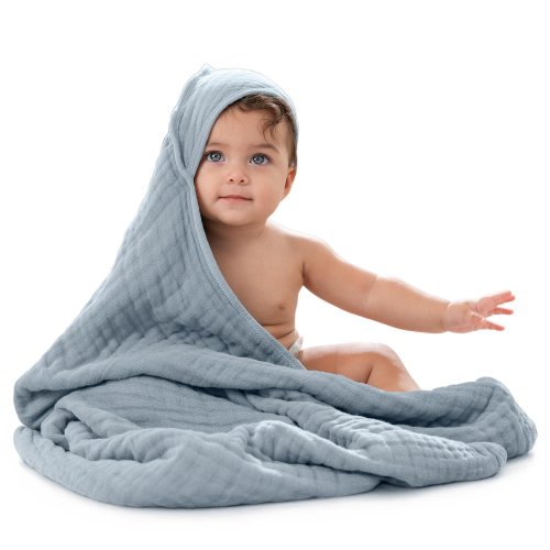 Hooded Baby Towel, 6 Layer 100% Muslin Cotton by Comfy Cubs