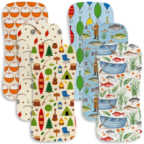 6 Pack Fishing Baby Burp Cloths for Boys Girls with Fishing Pattern,Large Cotton Burp Rags for Nursery Decor Newborns Gifts Extra Soft and Absorbent