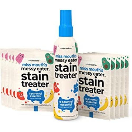 HATE STAINS CO Stain Remover for Clothes - 4oz Spray & 10 Wipes - Newborn & Baby Essentials - Miss Mouth's Messy Eater Stain Treater Spray - No Dry Cleaning Food, Grease, Coffee Off Laundry, Underwear, Fabric