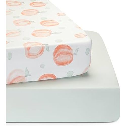 TILLYOU Baby Crib Sheets for Boys Girls, Super Soft Toddler Bed Sheets, 2 Pack Sheets for Standard Crib Mattress 28x52in, Peach dot