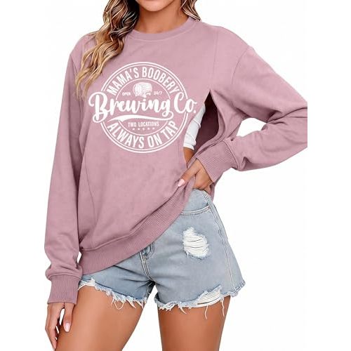 UNIQUEONE Women Nursing Sweatshirts for Breastfeeding - Friendly Zipper Maternity Sweater Long Sleeve Mama Pullover Tops