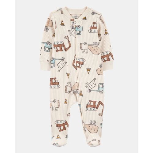 Baby Boy Construction 2-Way Zip Ribbed Sleep & Play Pajamas - Cream | Carter's