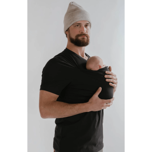 Lalabu Dad Shirt in Black | Original Babywearing T-Shirt with Kangaroo Pouch - Size XL