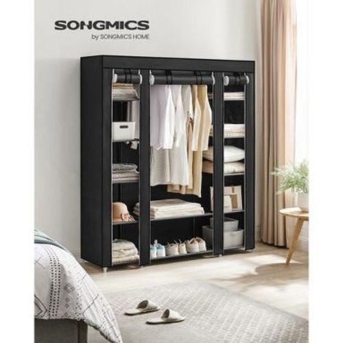 59" Closet Wardrobe Portable Closet Organizer Storage Clothing Rack Shelf with Non-Woven Fabric Cover Black