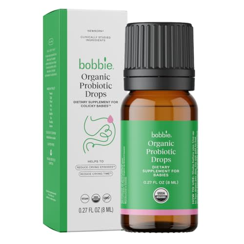 Bobbie Organic Baby Probiotic Drops, Daily Liquid Supplement, Fuss, Tears, Gut Health for Newborn Babies and Infants, Vegan, Infant-Friendly Formula, 1 Billion CFU, 0.27 fl oz
