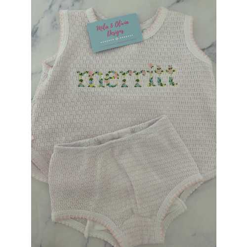 Paty sleeveless top with diaper cover, Monogrammed bloomer set, baby girl outfit