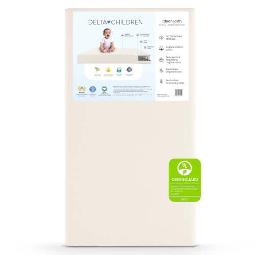 Delta Children CleanEarth Certified Organic Crib and Toddler Mattress – GOTS Certified, Non-Toxic Breathable Baby Mattress - Regulates Temperature, 10-Year Warranty
