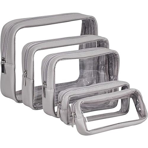 Diaper Bag Organizer Pouch Set - Light Gray Leather