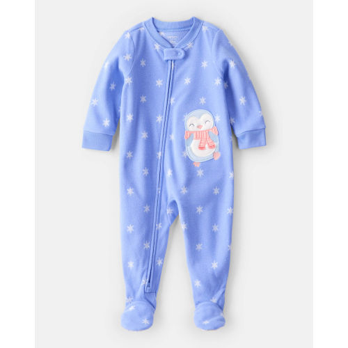 Baby Girl Penguin Print Fleece Long-Sleeve Loose Fit 1-Piece Pajamas - Blue - Carter's | Carter's