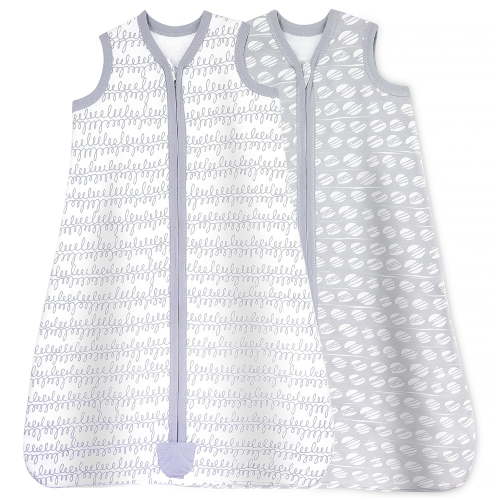 Baby Baby Wearable Blanket, Cotton Sleep Sacks for 3-6 Months, 2 Pack Unisex Sleeping Bag Sack, Medium Size, 2-Way Zipper, 0.5 Tog Breathable Cotton | Grey