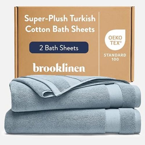Brooklinen Super-Plush 100% Turkish Cotton Bath Sheets - Set of 2-770 GSM, Highly Absorbent, Machine Washable, Oversized Bath Towels for Home & Bathroom (40" x 65", Storm Blue)
