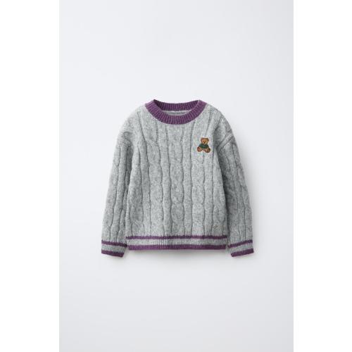 CABLE KNIT EMBROIDERED BEAR JUMPER - Gray marl | ZARA United States