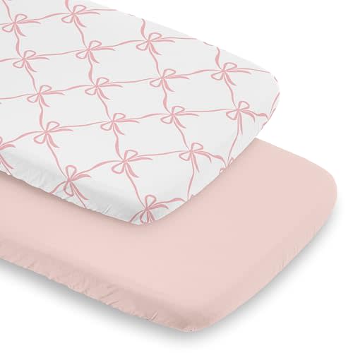 Sweet Jojo Designs 2-Piece Baby Bassinet Sheets Set (Pink Bows) for Girls, Infant Newborn Nursery, Oval, Rectangle & Hourglass Mattress (Blush & White Bow for Ballet, Ballerina Princess Collection)