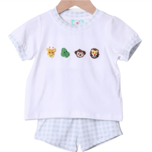 French Knot Zoo Friends Gingham Short Set