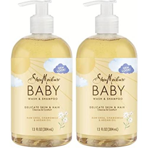 Shea Moisture Raw Shea Chamomile & Argan Oil Baby Wash & Shampoo, Gentle Cleansing, Frankincense & Myrrh, Calming & Comforting for Baby’s Soft Skin (Pack of 2 -13 Fl Oz Ea)