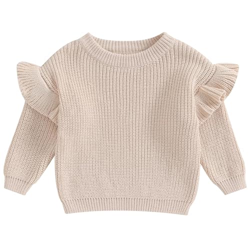Mubineo Baby Girl Winter Clothes Basic Plain Cute Ruffle Sweater Toddler Kids Pullover Long Sleeve Newborn Sweaters