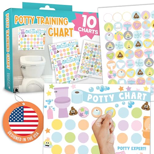Hadley Designs Potty Training Chart for Girls with Fun Reward Stickers 10 Potty Chart for Toddlers Girls, 8.5x11" Potty Training Sticker Chart for Toilet Success, Pastel Reward Chart for Kids