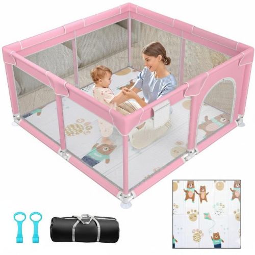 Kmaier Soft Padded Baby Playpen With Mat,Safe And Sturdy Design,Breathable Mesh,Portable For Indoor And Outdoor Use,Pink