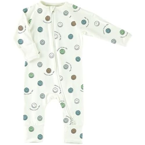 Stephan Baby Cozy Footless Sleeper - Jesus Loves Me Smiley Face Romper Long Sleeved Pajamas for Babies